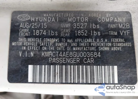 2016 Hyundai Accent Se z USA, uszkodzony, nr VIN KMHCT4AE8GU003684